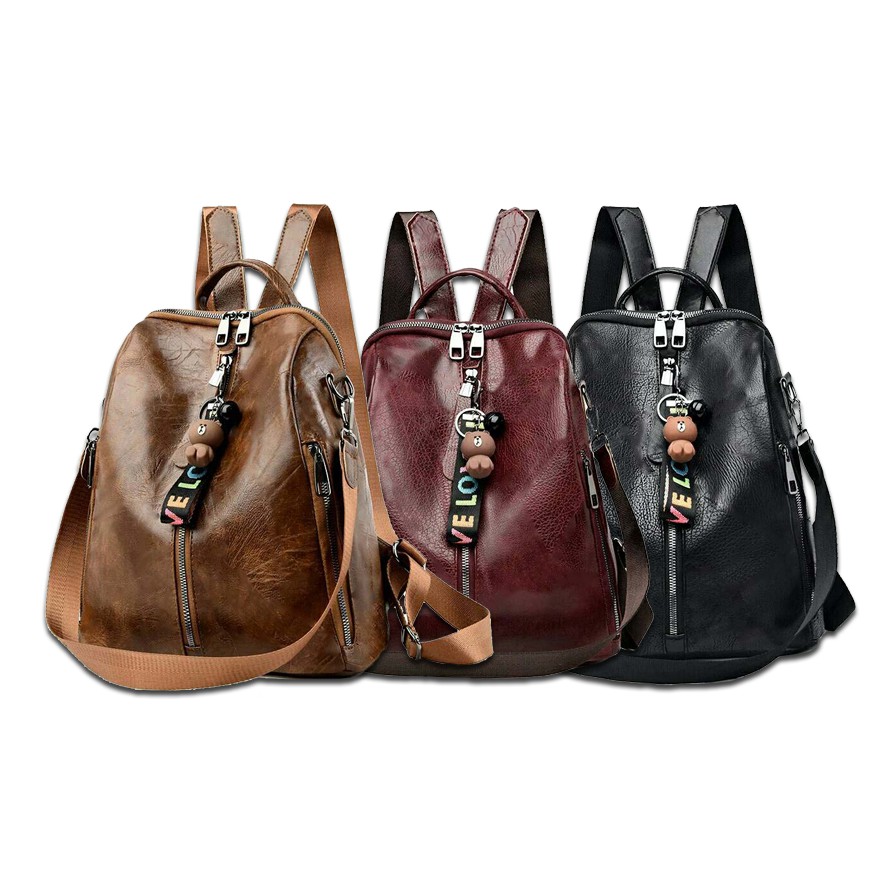 TAS RANSEL WANITA SINTETIS CENTER ZIPPER MULTIFUNGSI