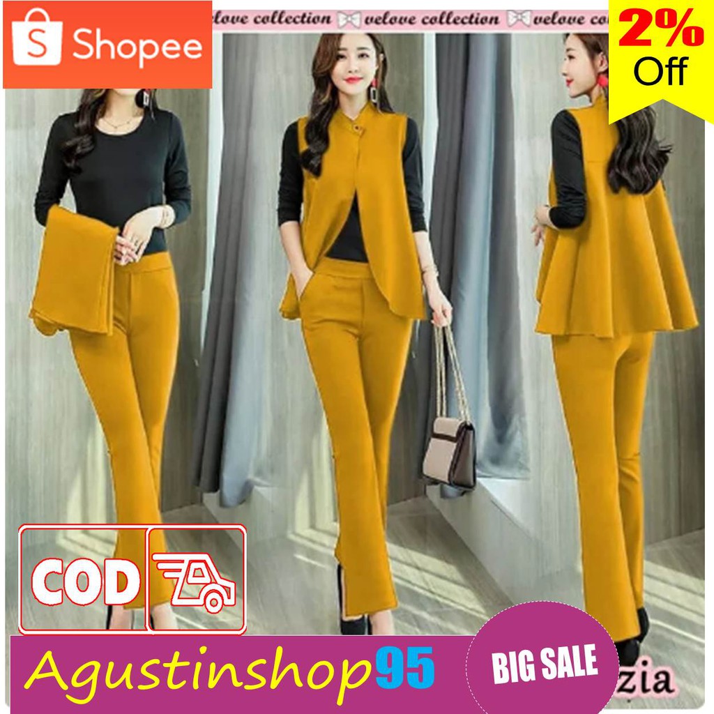 Setelan Wanita Blus Crop Top Off Shoulder Sabrina Lengan Full+celana Panjang High Waist Untuk Musim