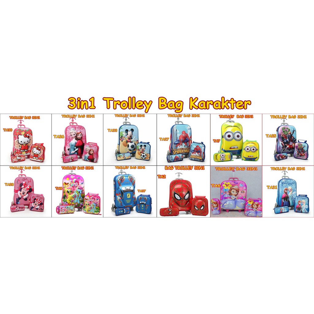 3in1 Trolley Bag Karakter ( TAS ANAK / TROLLY ANAK / TAS LUNCHBOX )