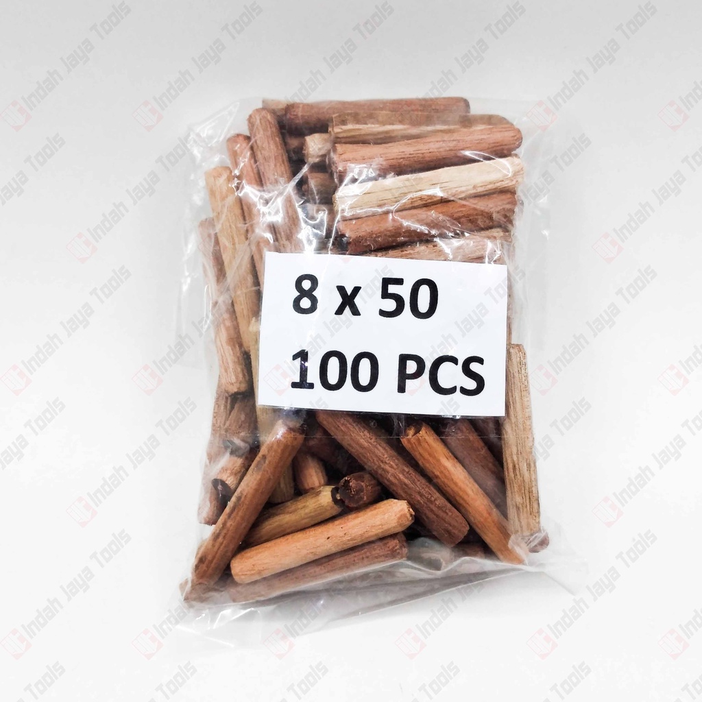 DOWEL Kayu Ulir 8 x 50 MM 100 Pcs Pen Sambungan Stik Kayu Bulat