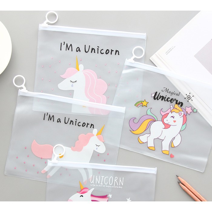 [DEASHOP] TAS KOSMETIK TRANSPARAN MOTIF UNICORN &amp; PANTHER PINK - POUCH KOSMETIK MURAH