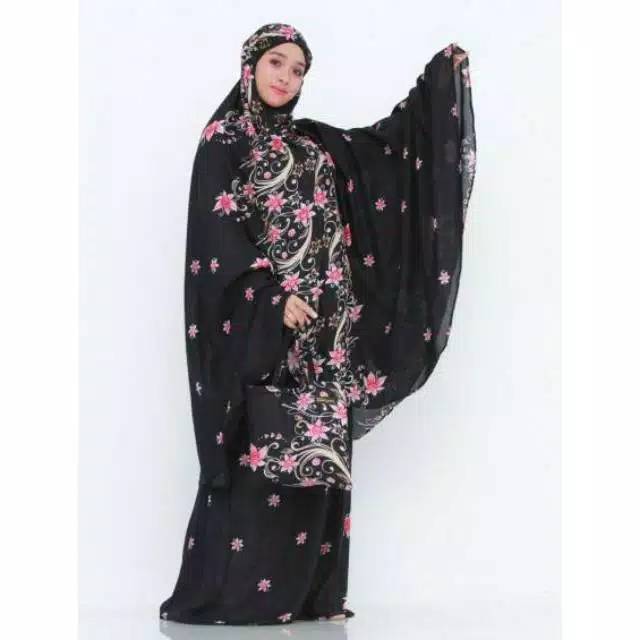 Mukena Bali rayon motif bunga dasar warna ukuran jumbo