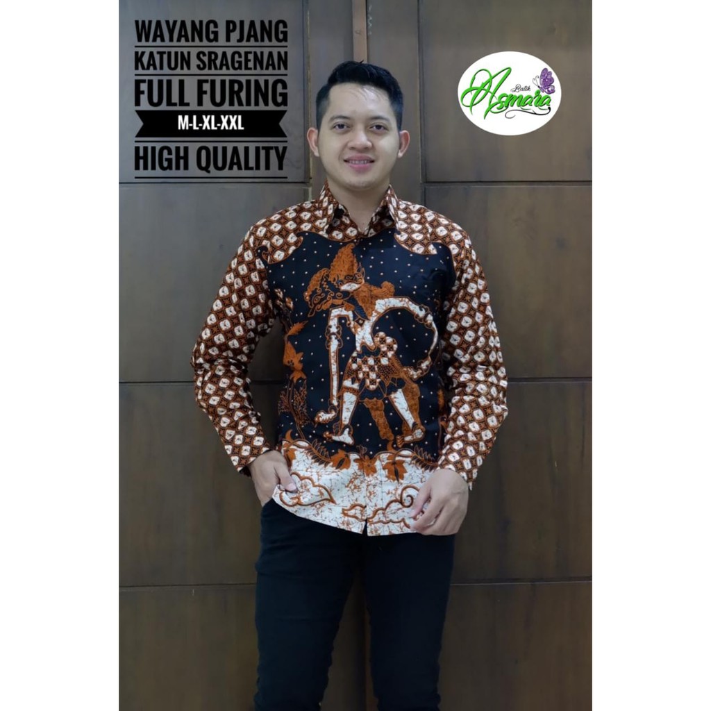 Batik Solo WAYANG Kemeja Pria Full Furing Katun Cabut Primisima