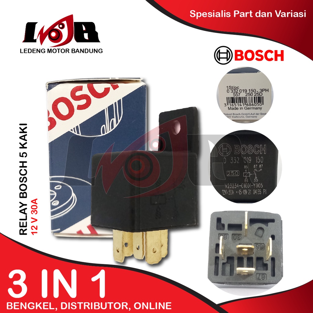 Relay Bosch 12v Kaki 5 Pin 30a Rellay Original Asli Relai Motor Mobil