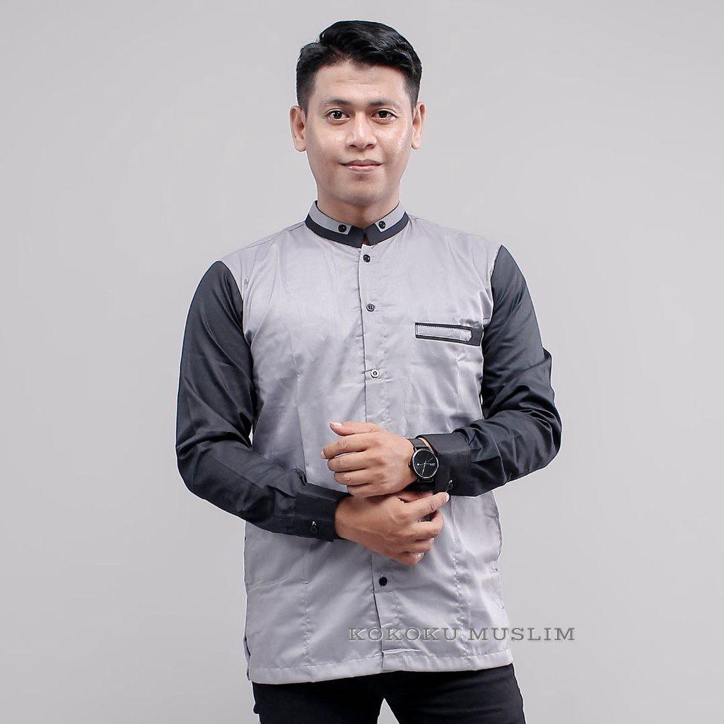 Kimono Fashion/ Kemeja Koko Muslim Agam Lengan Panjang Motif Skoder Putih Baju Muslim Pria