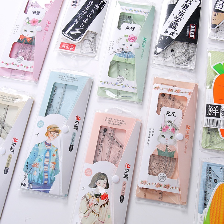 [ORGM] Alat tulis Kantor Perlengkapan Sekolah Penggaris Set Busur Penggaris Karakter