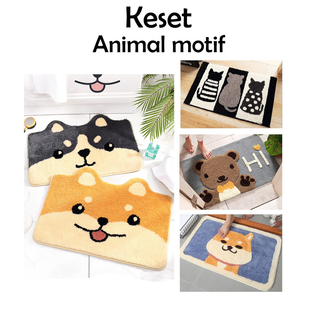 Keset Microfiber anti slip floor Mat carpet cute animal motif binatang dogy dog kucing cat