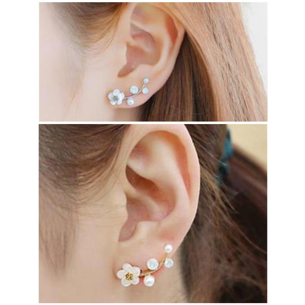 Anting Tindik Mini Wanita Mutiara BUNGA E114 Korea Fashion Women Pearl Earring Giwang Cewe