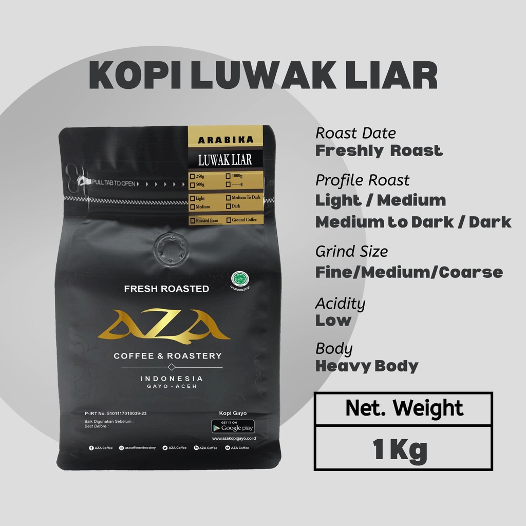 

Kopi Arabika Gayo Luwak Liar Bersertifikat 100% Wild Civet Coffee 1 Kg