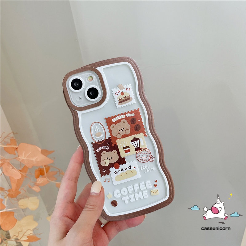 Casing Redmi 12C 10C 9 9A 10 9T 9C NFC 10A Note 10 9 8 11 10s 11s 11s 10Pro 9Pro 9s 11Pro+Mi 11T Pro POCO M3 X3 Pro NFC Retro Vintage Cute Bear Coffee Lembut Bergelombang Tepi Casing Hp