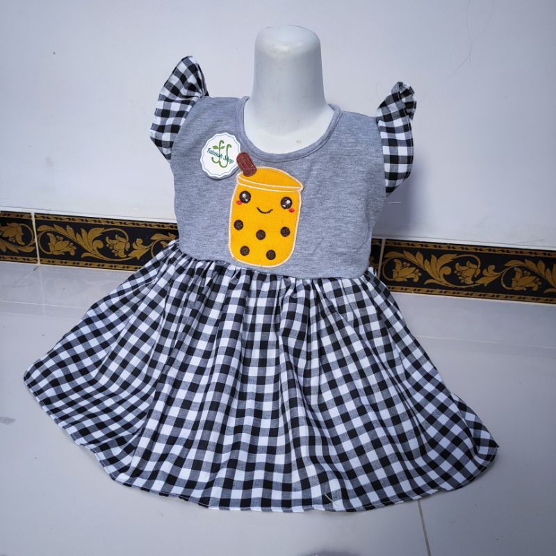 Dress Boba Anak 1,5 tahun- 3 tahun gaun anak cewek viral 2 tahun  baju anak cewek perempuan bo ba gemuk ( dress boba First )