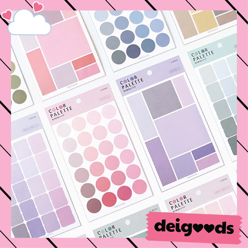 

DEIGOODS❤ 4 Lembar Stiker COLOR PALETTE Sticker DIY Planner Scrapbook / dot square / bulat persegi