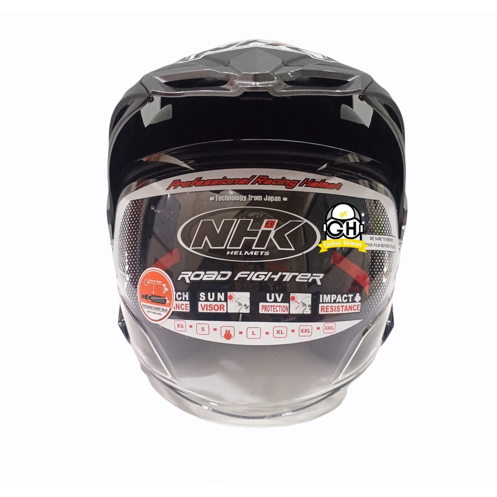 HELM HALF FACE NHK PREDATOR CRYPTON SOLID BLACK DOUBLE VISOR