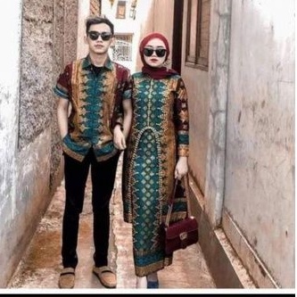 setelan couple batik songket palembang nampan tosca payet