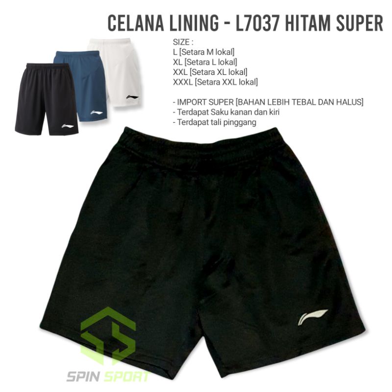 [L7037 Hitam Super] Celana Pendek Polos Lining Li-Ning Import Premium Olahraga Bulutangkis Polos Ten