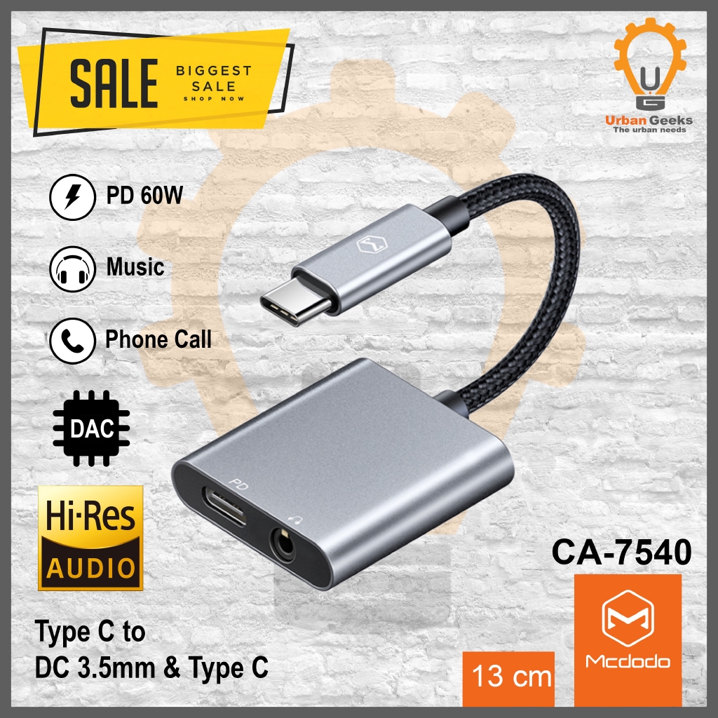 Mcdodo Audio Adapter type-c to Type-c and DC3.5mm 60W PD Charging Audio Call