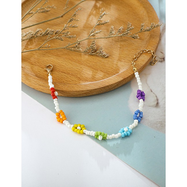 LRC Gelang Kaki Fashion Color Rice Beads Flower Anklet D20890
