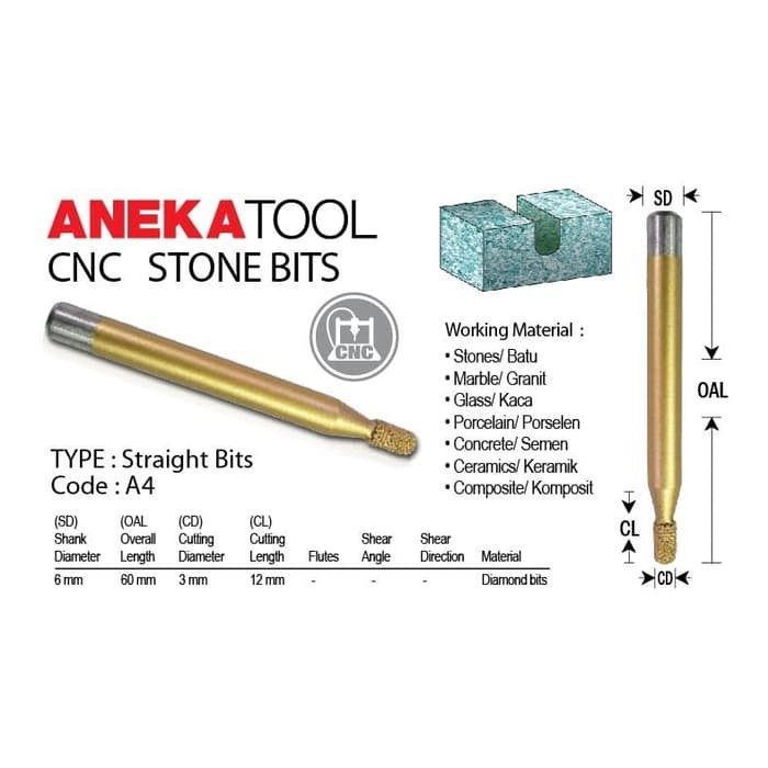 AnekaTool Diamond Straight Cutting Bits Grafir - [ A4 ]