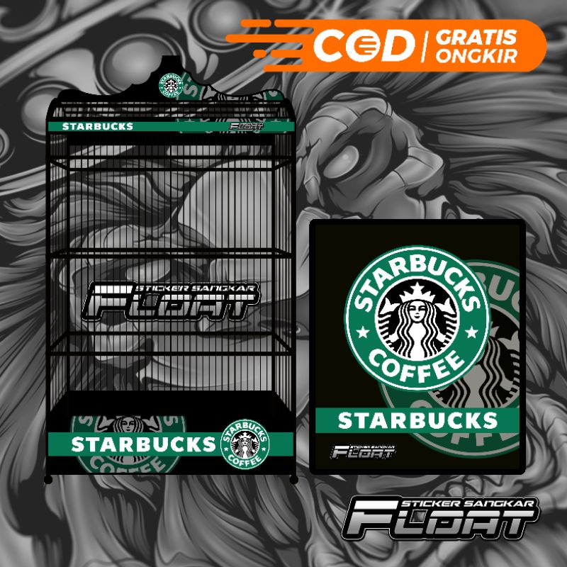 STIKER DECAL SANGKAR KOTAK REPLIKA KOSAN MOTIF STARBUCKS HITAM
