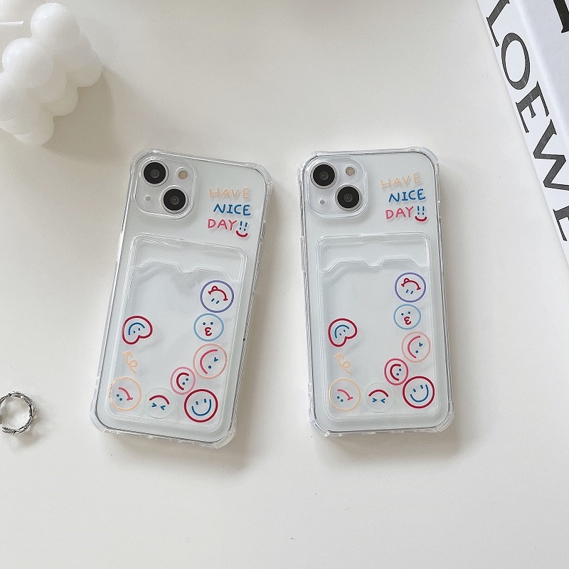 Soft Case Pelindung Transparan Desain smileycard Untuk iPhone 12 13 Pro Max 11 X XR XSMAX 7 8 plus