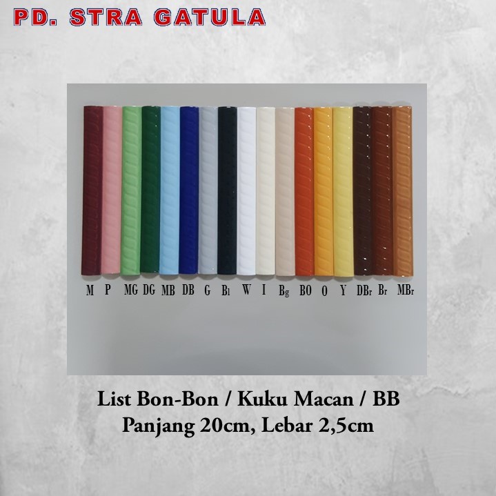 Kuku Macan Ulir Aneka Warna - Bon Bon - BB /List Dapur/List Tangga/List Keramik 20cm x Lebar 2,5cm  