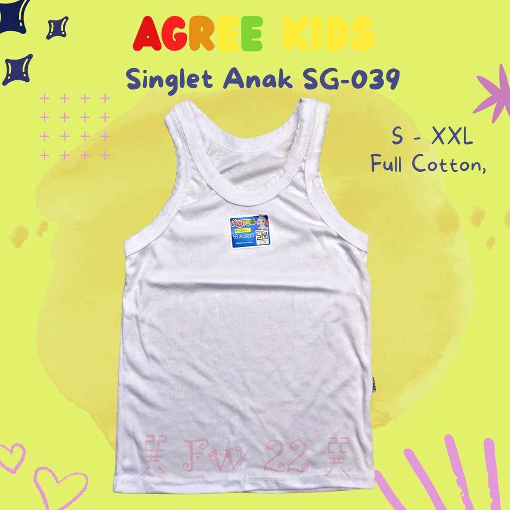 Singlet Anak Agree Kids SG-039 / SF-039 dengan Sedikit Renda Dilingkar Pundak dan Berbahan Katun Jaring Menyerap