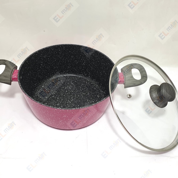 BOLDe Super Pan granite Casserole 24cm Blackpink + glass lid - panci BOLDE casserole blackpink