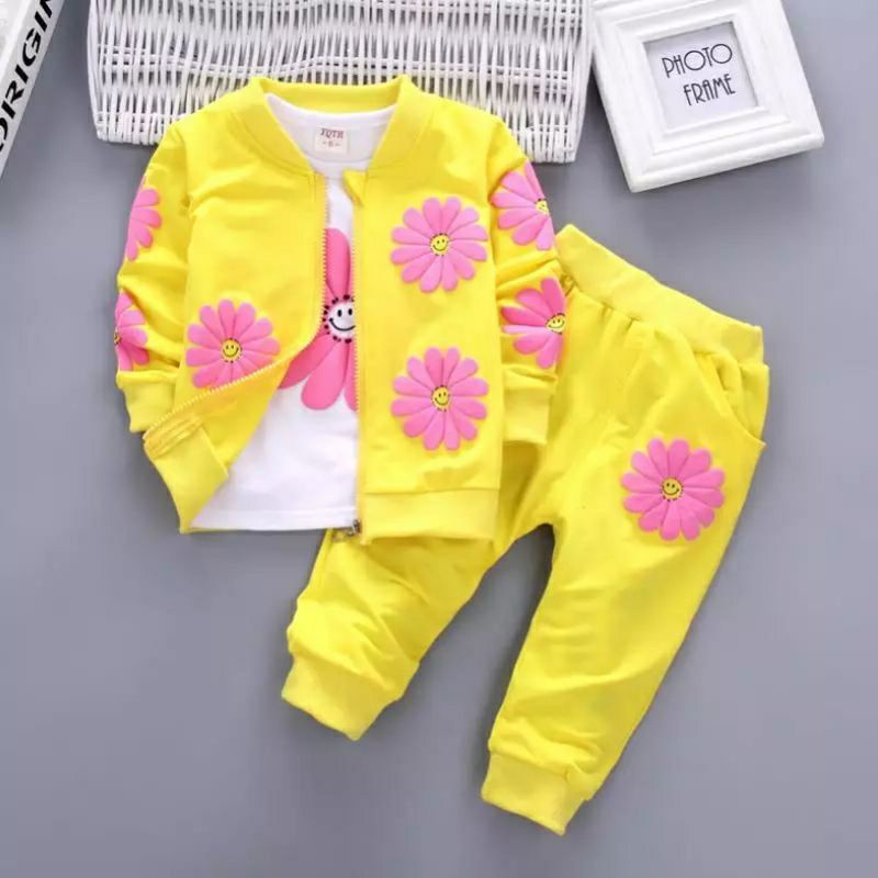 SETELAN ANAK BAJU ANAK SUN FLOWER 3 IN 1 STELAN ANAK BAJU ANAK PEREMPUAN SETELAN ANAK PEREMPUAN