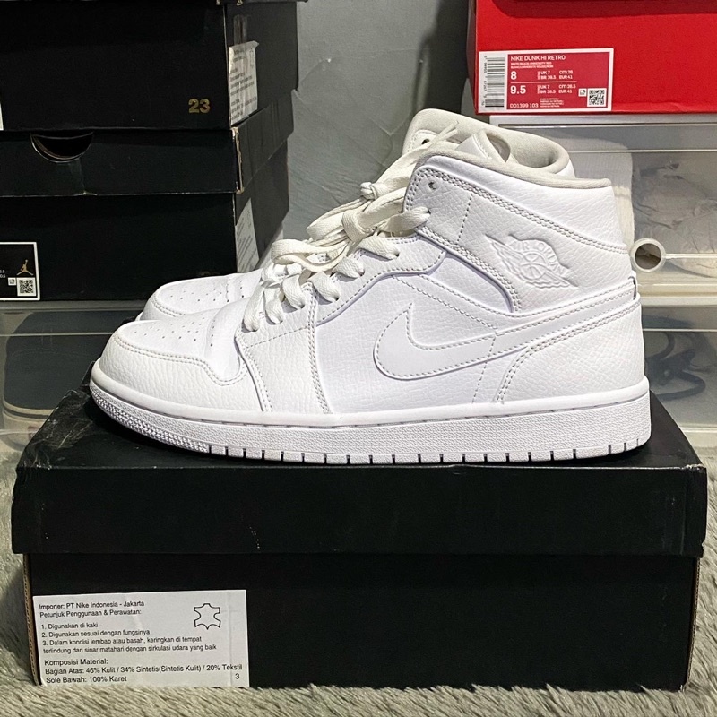 Nike Air Jordan 1 Mid Triple White *100% Original