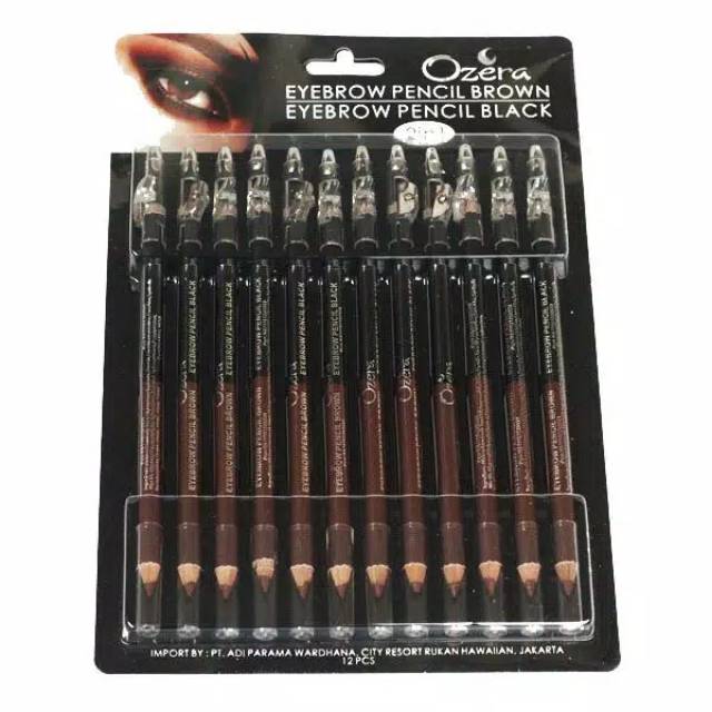 [GROSIR LUSINAN] Ozera Eyebrow Pensil Alis 2in1 Coklat Hitam