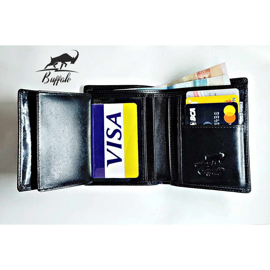 Buffalo Dompet Pria 100% Kulit Asli Banyak Kartu Slot Model Lipat Casual