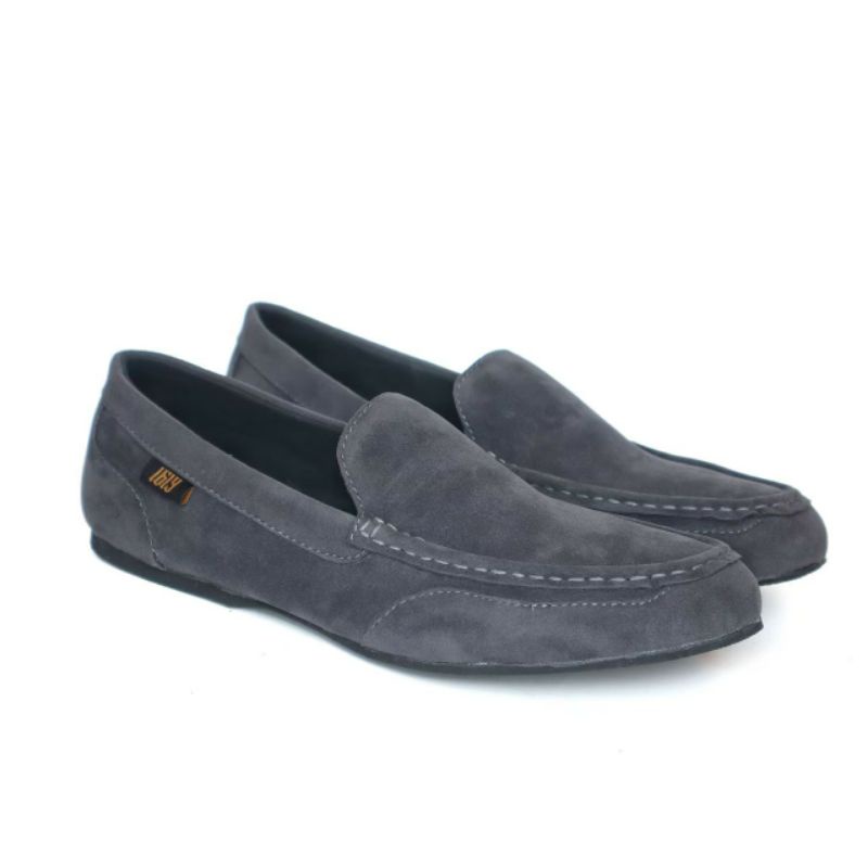 MODMEX GREY Sepatu Pria Keren Slip On Casual Spatu Slop Santai Main Selop Kasual Original Kulit Suede