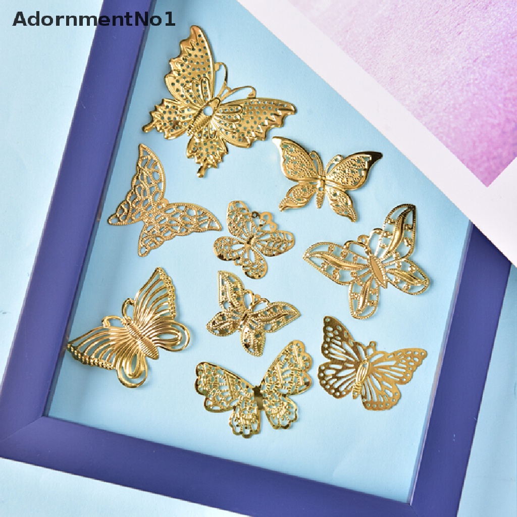 [AdornmentNo1] 50Pcs/Set Gold Metal Filigree Hollow Butterfly Charms Craft DIY Jewelry Making [new]