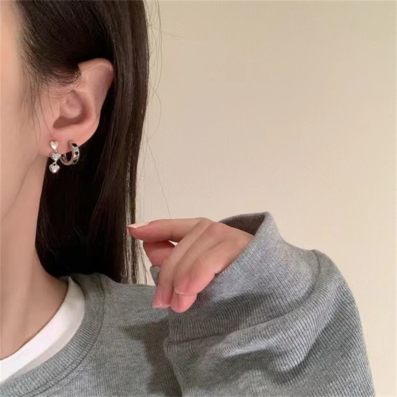 Set Anting Silver Needle Bentuk Hati Gaya Korea Untuk Wanita