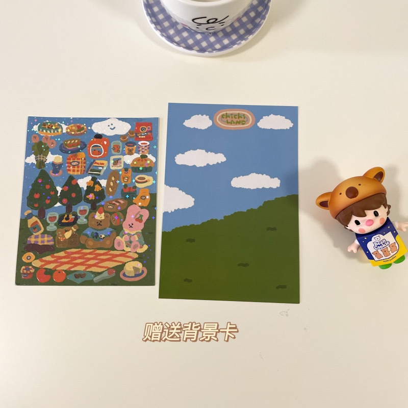 Ins retro bear rabbit laser sticker DIY hand account landscaping collage star chasing small Ka gooka decorative material