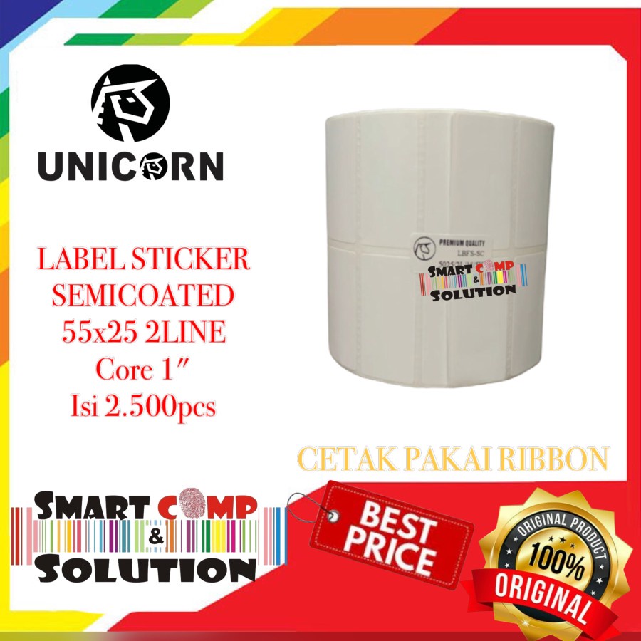 

55x25 mm / 55x25mm SEMICOAT 2 LINE 2500PCS CORE 1" LABEL STICKER UNICORN
