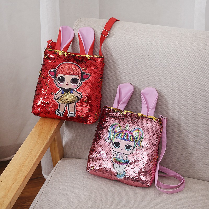  Tas  Bahu Selempang  Desain Telinga Kucing Bahan Sequin 