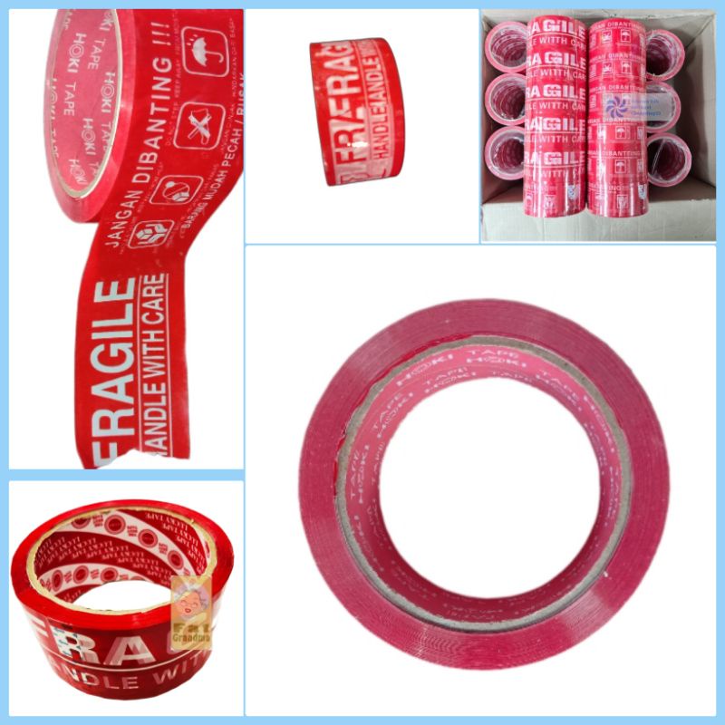 

lakban fragile merah 100 yard / per pcs