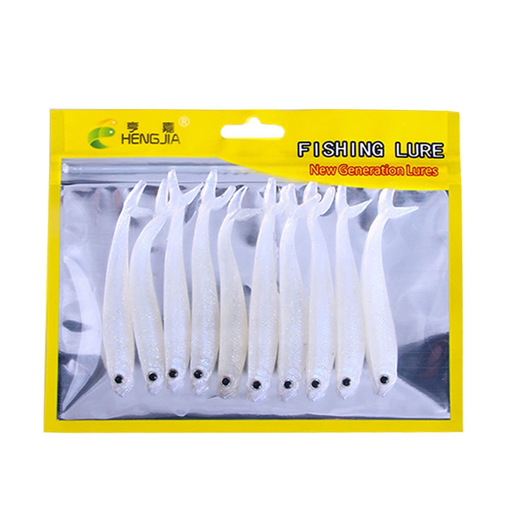 Hengjia 10pcs / Pak Umpan Pancing Softlure Bentuk Cacing Mata 3D 8.5cm 2.6g Bahan Silikon