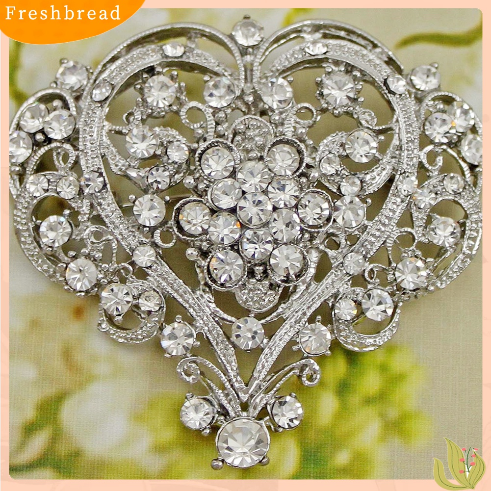 Terlaris Women Fashion Hollow Rhinestone Inlaid Heart Brooch Pin Wedding Party Jewelry