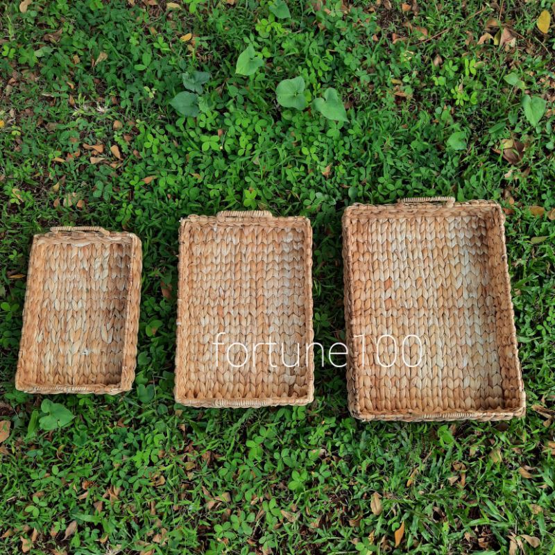 Nampan Anyaman / Baki / Tray / Keranjang Kotak Enceng Gondok Handmade Dekorasi Kekinian