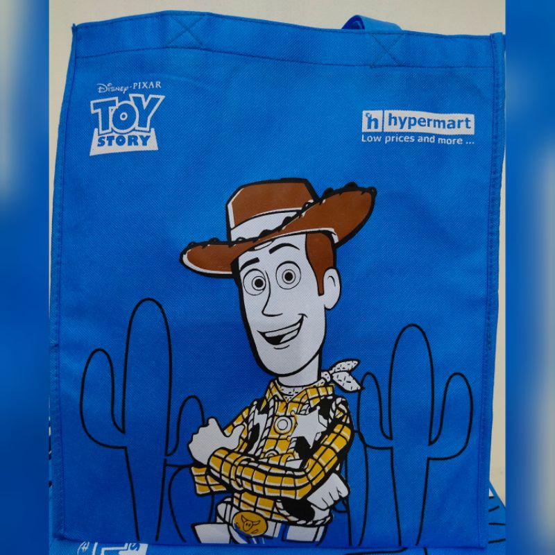 shopping bag disney hypermart woody biru