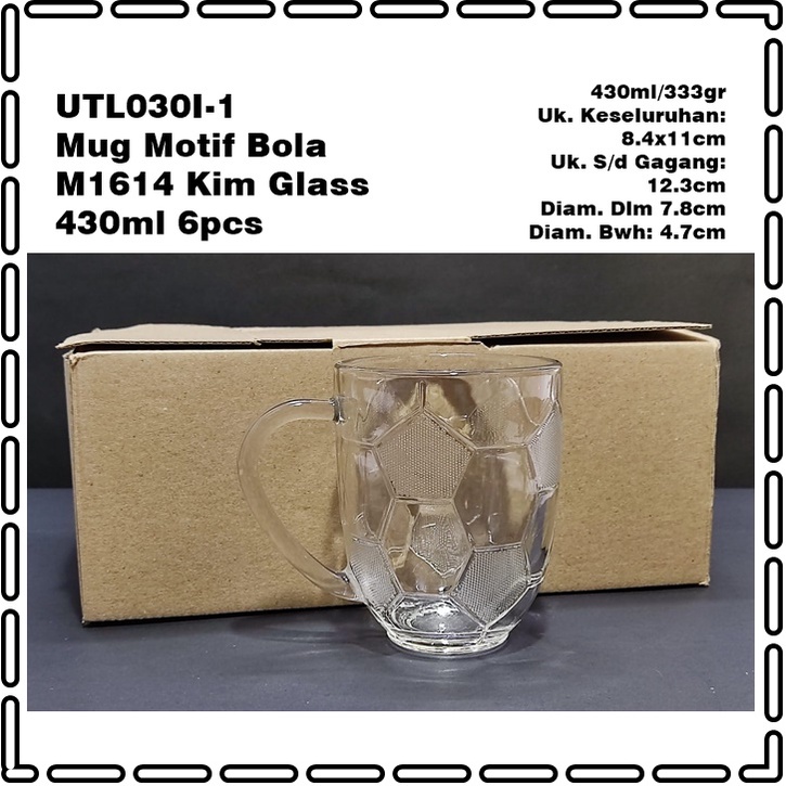 [Set 6pcs] UTL030I-1 Mug Motif Bola M1614 Kim Glass 430ml