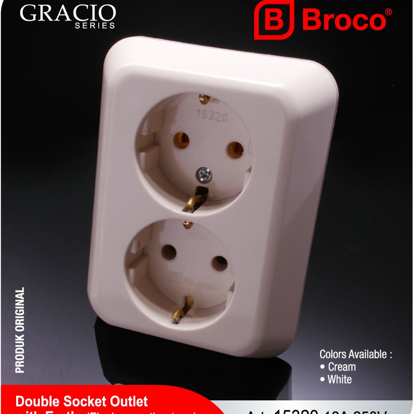 Stop Kontak Broco 2 Lubang Inbow Gracio 15320 cream