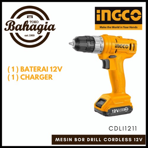 BOR CORDLESS / BOR BATERAI 12V BASIC / BOR DRILL / BOR TANGAN INGCO (1B&1C) INGCO CDLI1211