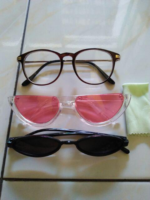 【bayar Di Tempat】kacamata Hitam Import Wanita Model Vintage Frame Plastik Kecil