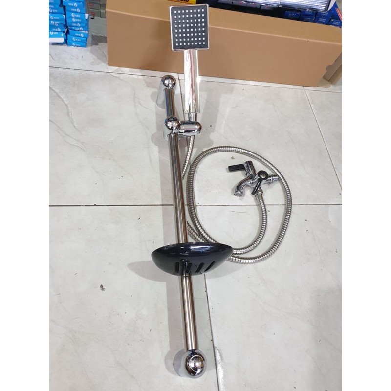 paket shower tiang stainless kotak hitam + kran cabang TERMURAH