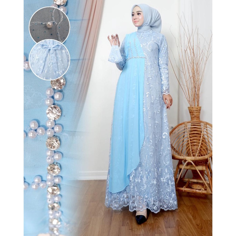 Permata Olshop / Kebaya Gamis Modern Tulle Brokat / Baju Gamis Konda¹ngan / Baju Kebaya Brukat / Gamis Seragam