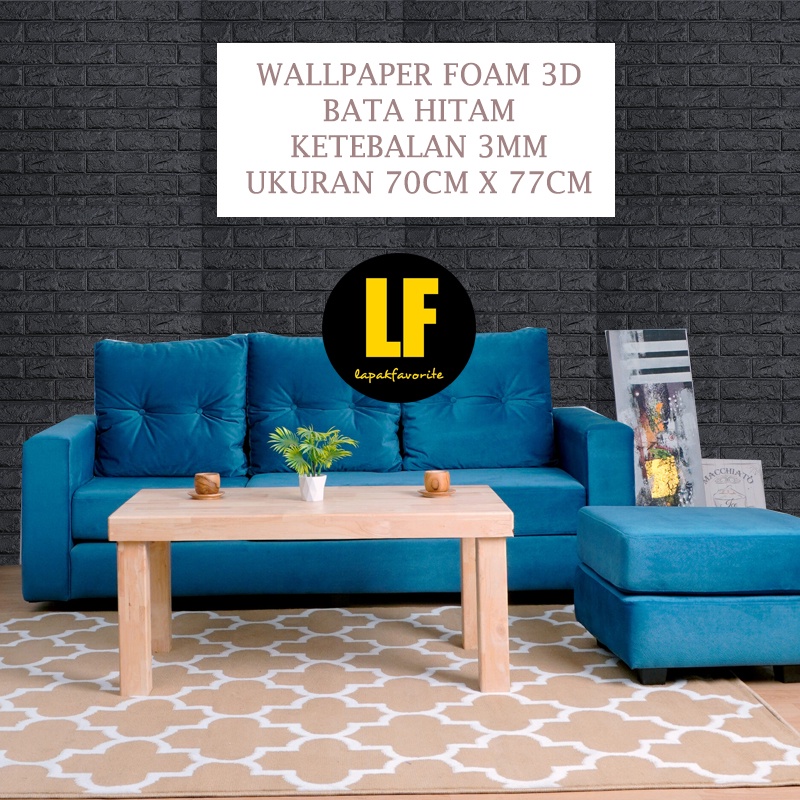 AA Wallpaper Foam Hitam Bata 3D Bata Warna Hitam Premium Wall Paper Sticker Tebal 3MM