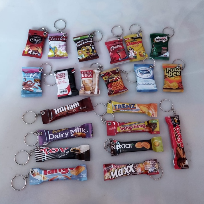 Gantungan Kunci Miniatur Tempelan Magnet Kulkas Snack Bahan Aluminium Foil Ring Standart Murah